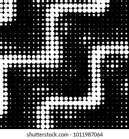 Abstract grunge grid polka dot halftone background pattern. Spotted black and white vector line illustration
