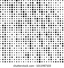 Abstract grunge grid polka dot halftone background pattern. Spotted black and white vector line illustration
