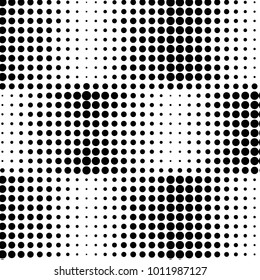 Abstract grunge grid polka dot halftone background pattern. Spotted black and white vector line illustration
