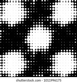 Abstract grunge grid polka dot halftone background pattern. Spotted black and white vector line illustration
