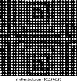 Abstract grunge grid polka dot halftone background pattern. Spotted black and white vector line illustration
