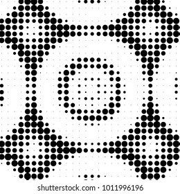 Abstract grunge grid polka dot halftone background pattern. Spotted black and white vector line illustration
