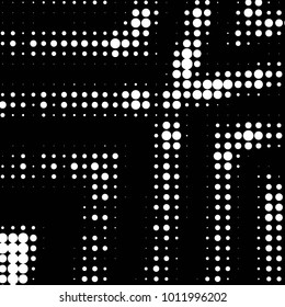 Abstract grunge grid polka dot halftone background pattern. Spotted black and white vector line illustration
