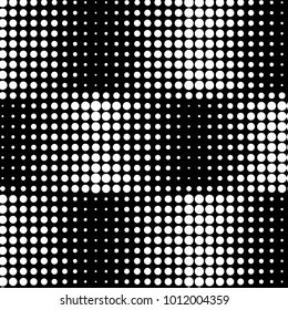 Abstract grunge grid polka dot halftone background pattern. Spotted black and white vector line illustration
