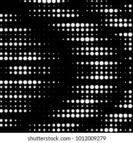 Abstract grunge grid polka dot halftone background pattern. Spotted black and white vector line illustration

