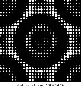 Abstract grunge grid polka dot halftone background pattern. Spotted black and white vector line illustration
