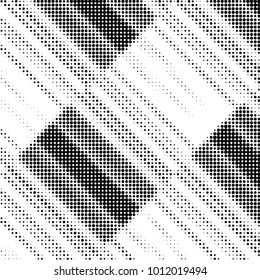 Abstract grunge grid polka dot halftone background pattern. Spotted black and white vector line illustration
