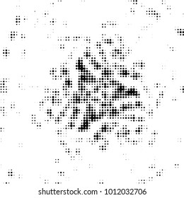 Abstract grunge grid polka dot halftone background pattern. Spotted black and white vector line illustration

