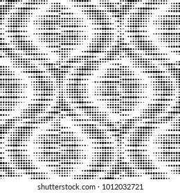 Abstract grunge grid polka dot halftone background pattern. Spotted black and white vector line illustration
