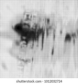 Abstract grunge grid polka dot halftone background pattern. Spotted black and white vector line illustration
