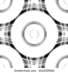 Abstract grunge grid polka dot halftone background pattern. Spotted black and white vector line illustration

