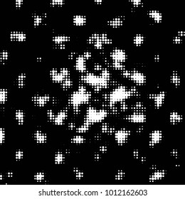 Abstract grunge grid polka dot halftone background pattern. Spotted black and white vector line illustration
