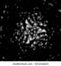 Abstract grunge grid polka dot halftone background pattern. Spotted black and white vector line illustration
