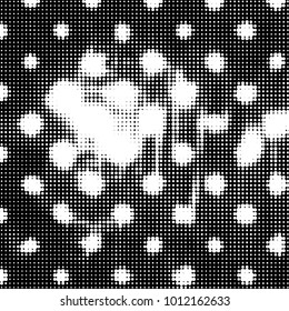 Abstract grunge grid polka dot halftone background pattern. Spotted black and white vector line illustration
