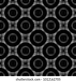 Abstract grunge grid polka dot halftone background pattern. Spotted black and white vector line illustration
