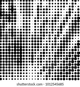 Abstract grunge grid polka dot halftone background pattern. Spotted black and white vector line illustration
