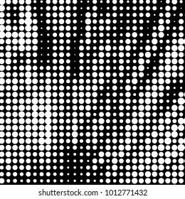 Abstract grunge grid polka dot halftone background pattern. Spotted black and white vector line illustration
