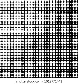 Abstract grunge grid polka dot halftone background pattern. Spotted black and white vector line illustration
