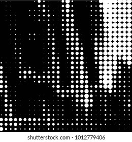 Abstract grunge grid polka dot halftone background pattern. Spotted black and white vector line illustration
