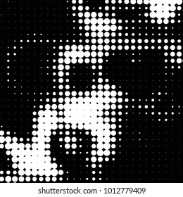 Abstract grunge grid polka dot halftone background pattern. Spotted black and white vector line illustration
