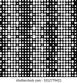 Abstract grunge grid polka dot halftone background pattern. Spotted black and white vector line illustration
