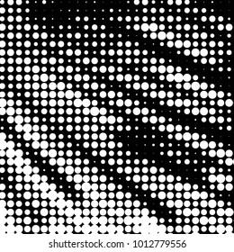 Abstract grunge grid polka dot halftone background pattern. Spotted black and white vector line illustration
