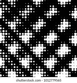 Abstract grunge grid polka dot halftone background pattern. Spotted black and white vector line illustration
