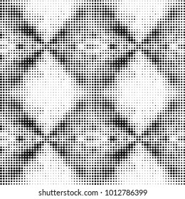 Abstract grunge grid polka dot halftone background pattern. Spotted black and white vector line illustration
