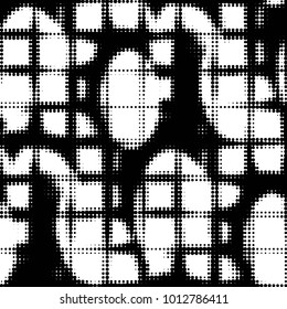 Abstract grunge grid polka dot halftone background pattern. Spotted black and white vector line illustration
