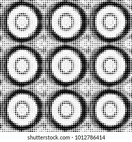 Abstract grunge grid polka dot halftone background pattern. Spotted black and white vector line illustration
