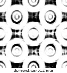 Abstract grunge grid polka dot halftone background pattern. Spotted black and white vector line illustration
