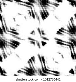 Abstract grunge grid polka dot halftone background pattern. Spotted black and white vector line illustration
