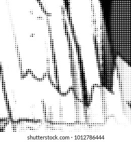 Abstract grunge grid polka dot halftone background pattern. Spotted black and white vector line illustration
