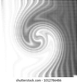 Abstract grunge grid polka dot halftone background pattern. Spotted black and white vector line illustration
