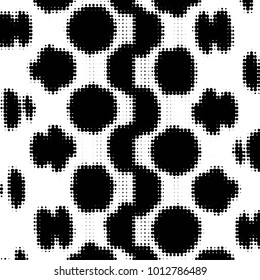 Abstract grunge grid polka dot halftone background pattern. Spotted black and white vector line illustration
