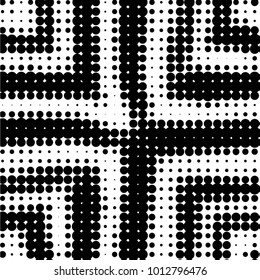 Abstract grunge grid polka dot halftone background pattern. Spotted black and white vector line illustration
