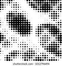 Abstract grunge grid polka dot halftone background pattern. Spotted black and white vector line illustration
