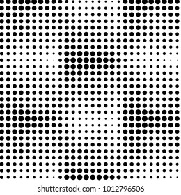 Abstract grunge grid polka dot halftone background pattern. Spotted black and white vector line illustration
