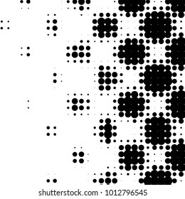 Abstract grunge grid polka dot halftone background pattern. Spotted black and white vector line illustration
