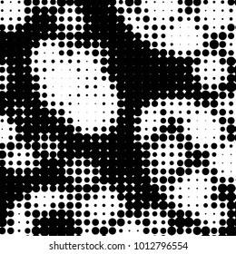 Abstract grunge grid polka dot halftone background pattern. Spotted black and white vector line illustration
