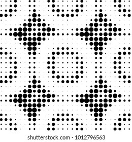 Abstract grunge grid polka dot halftone background pattern. Spotted black and white vector line illustration
