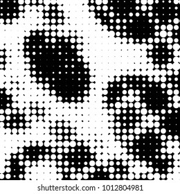 Abstract grunge grid polka dot halftone background pattern. Spotted black and white vector line illustration
