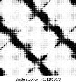 Abstract grunge grid polka dot halftone background pattern. Spotted black and white vector line illustration
