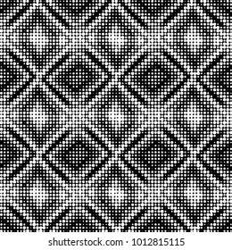 Abstract grunge grid polka dot halftone background pattern. Spotted black and white vector line illustration
