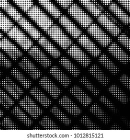 Abstract grunge grid polka dot halftone background pattern. Spotted black and white vector line illustration
