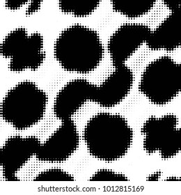 Abstract grunge grid polka dot halftone background pattern. Spotted black and white vector line illustration
