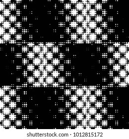 Abstract grunge grid polka dot halftone background pattern. Spotted black and white vector line illustration
