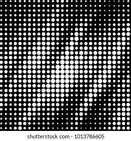 Abstract grunge grid polka dot halftone background pattern. Spotted black and white vector line illustration
