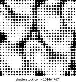 Abstract grunge grid polka dot halftone background pattern. Spotted black and white vector line illustration
