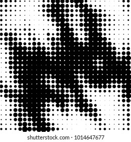 Abstract grunge grid polka dot halftone background pattern. Spotted black and white vector line illustration
